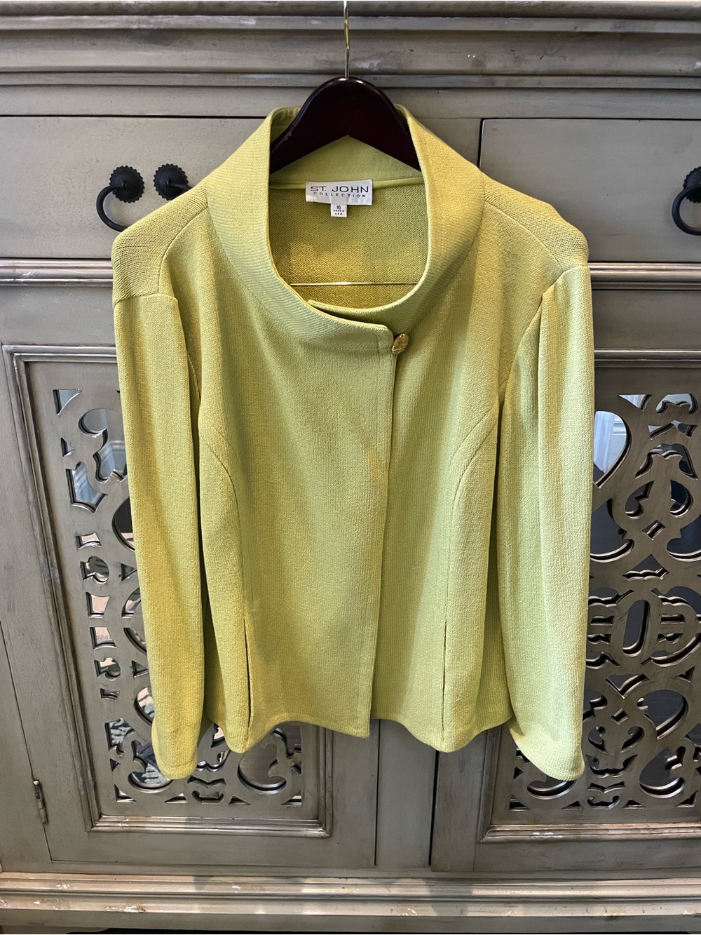 St. John Chartreuse Single-Button Collar Knit Jacket